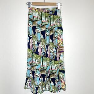 Vintage Reminiscence Stewart Richer Midi Skirt Hawaiian Print Ruffle Womens 26